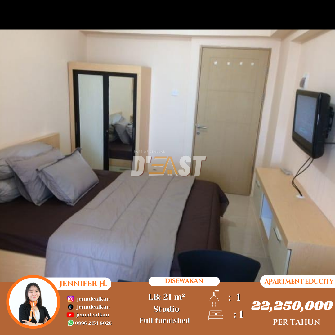 Apartement Educity, Disewakan, Studio, Full furnished, tinggal bawa koper!, 20jtan/thn - Dealkan