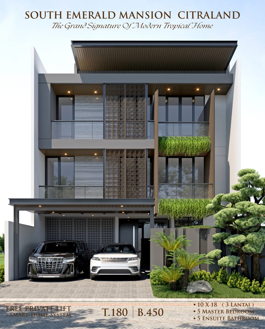 DIJUAL RUMAH MODERN TROPICAL 2,5 LANTAI SOUTH EMERALD MANSION CITRALAND - Dealkan