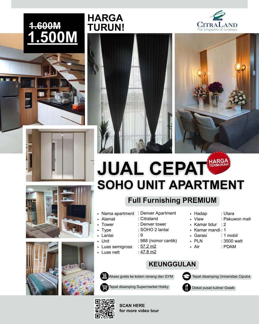 Jual Cepat Apartment Soho 2 lantai Denver Citraland - Dealkan