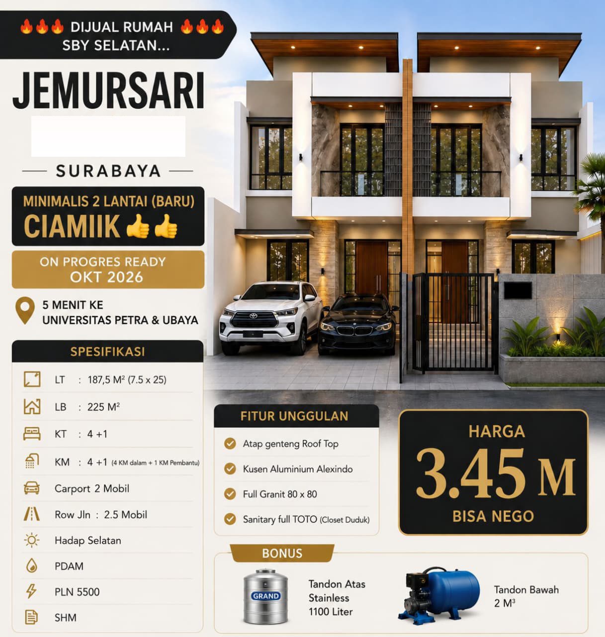 Dijual rumah baru Jemursari - Dealkan